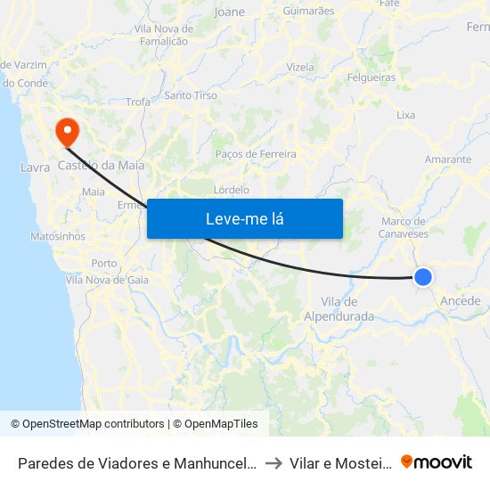 Paredes de Viadores e Manhuncelos to Vilar e Mosteiró map