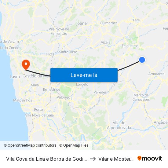 Vila Cova da Lixa e Borba de Godim to Vilar e Mosteiró map