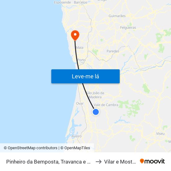 Pinheiro da Bemposta, Travanca e Palmaz to Vilar e Mosteiró map