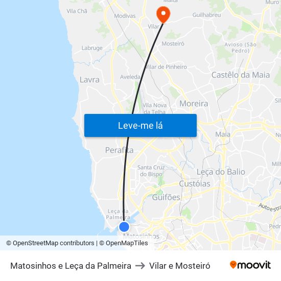 Matosinhos e Leça da Palmeira to Vilar e Mosteiró map