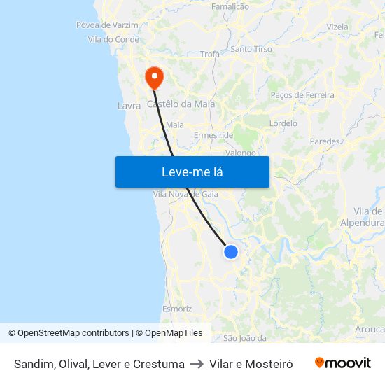 Sandim, Olival, Lever e Crestuma to Vilar e Mosteiró map