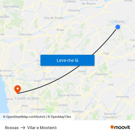 Rossas to Vilar e Mosteiró map