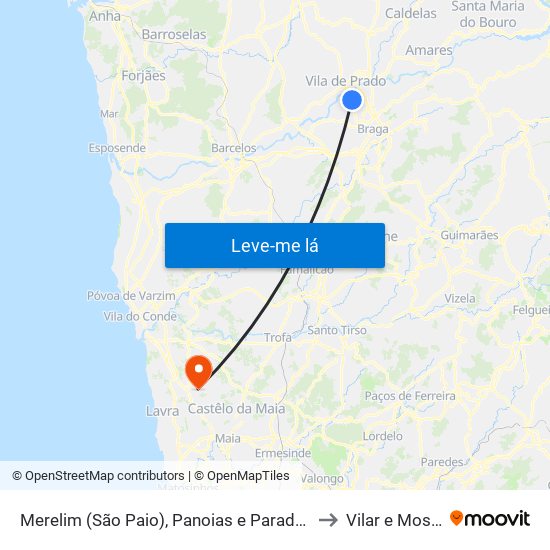 Merelim (São Paio), Panoias e Parada de Tibães to Vilar e Mosteiró map