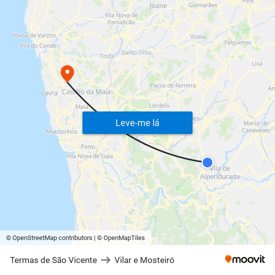 Termas de São Vicente to Vilar e Mosteiró map