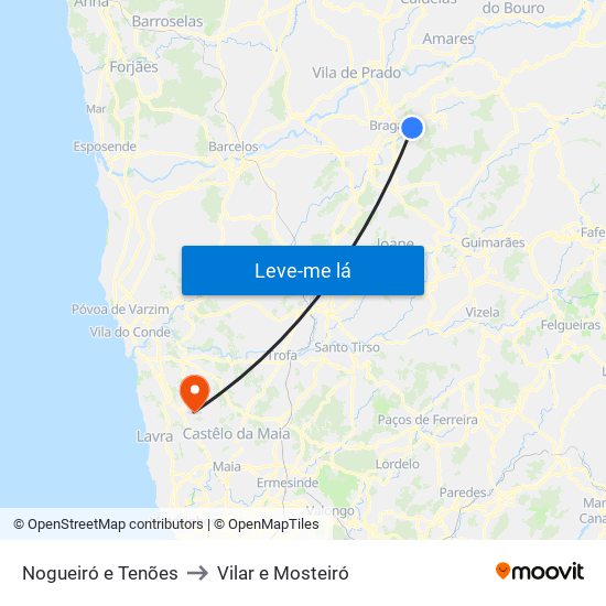 Nogueiró e Tenões to Vilar e Mosteiró map