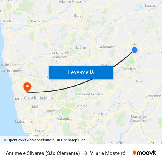 Antime e Silvares (São Clemente) to Vilar e Mosteiró map
