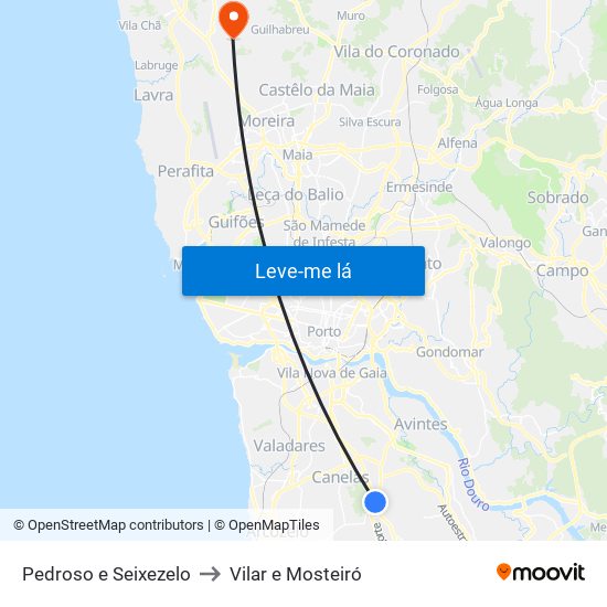 Pedroso e Seixezelo to Vilar e Mosteiró map