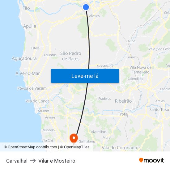 Carvalhal to Vilar e Mosteiró map