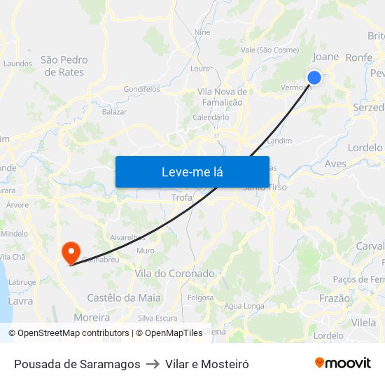 Pousada de Saramagos to Vilar e Mosteiró map