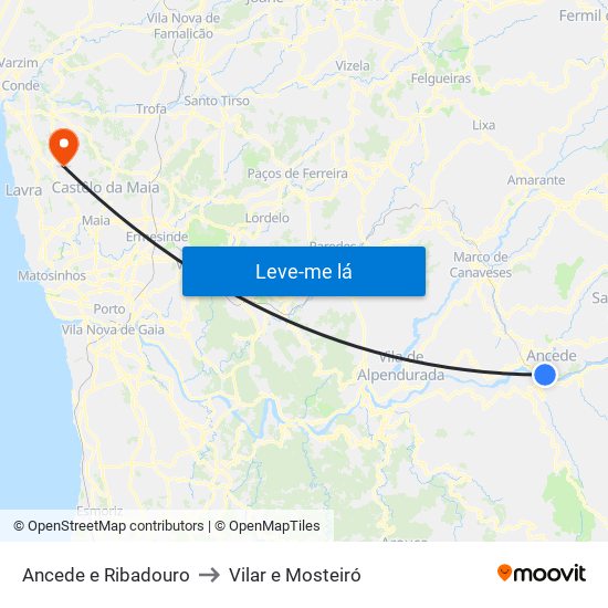 Ancede e Ribadouro to Vilar e Mosteiró map