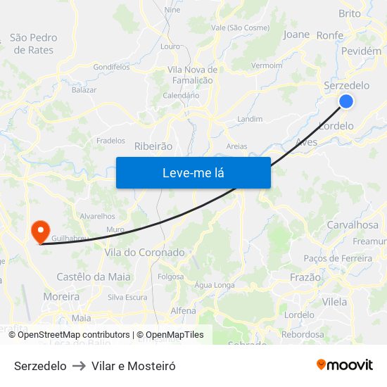 Serzedelo to Vilar e Mosteiró map