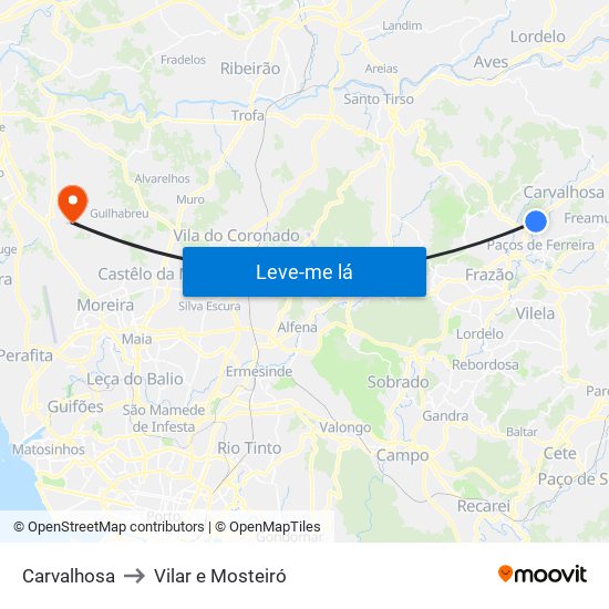 Carvalhosa to Vilar e Mosteiró map
