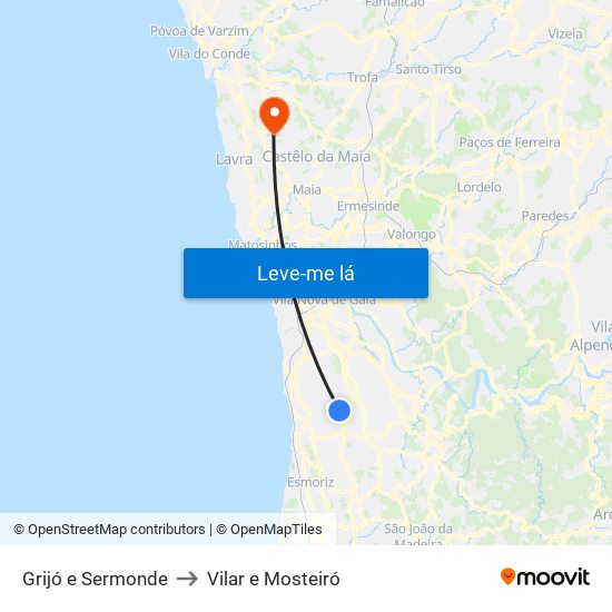 Grijó e Sermonde to Vilar e Mosteiró map