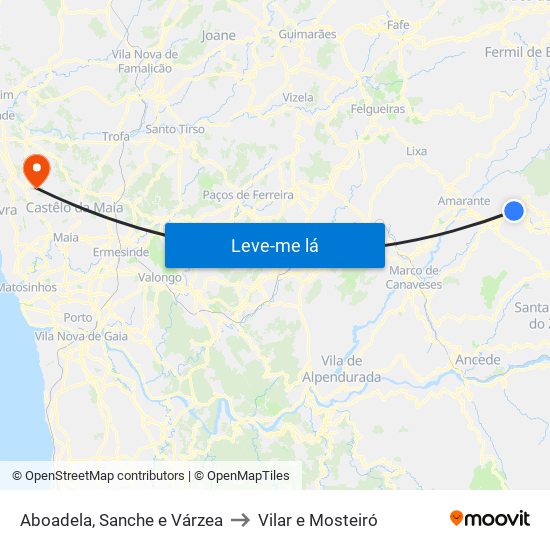 Aboadela, Sanche e Várzea to Vilar e Mosteiró map