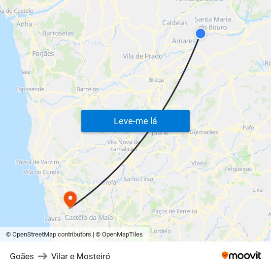 Goães to Vilar e Mosteiró map