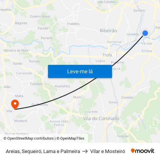 Areias, Sequeiró, Lama e Palmeira to Vilar e Mosteiró map