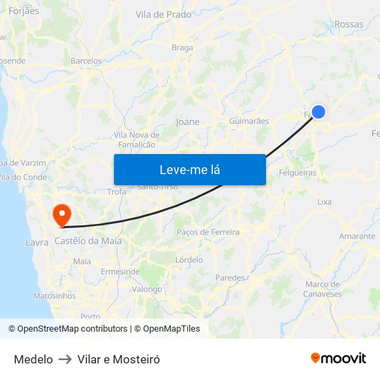 Medelo to Vilar e Mosteiró map