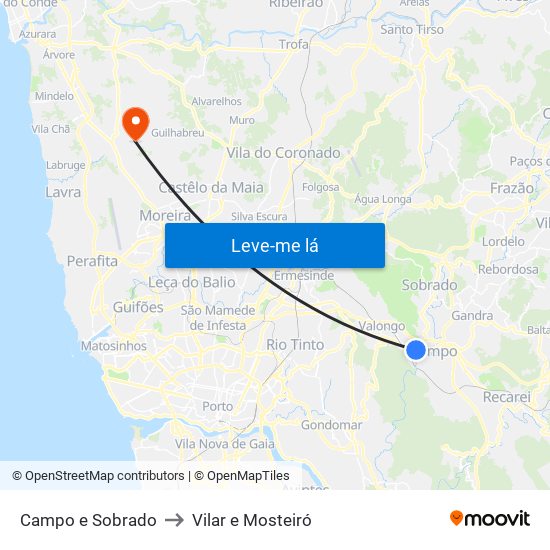 Campo e Sobrado to Vilar e Mosteiró map