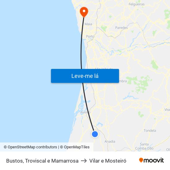 Bustos, Troviscal e Mamarrosa to Vilar e Mosteiró map