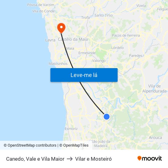 Canedo, Vale e Vila Maior to Vilar e Mosteiró map