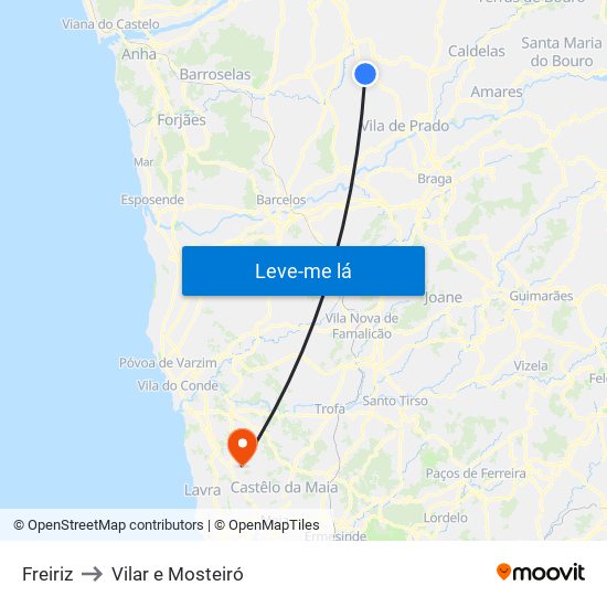 Freiriz to Vilar e Mosteiró map