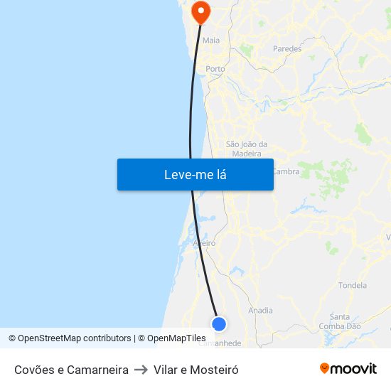 Covões e Camarneira to Vilar e Mosteiró map