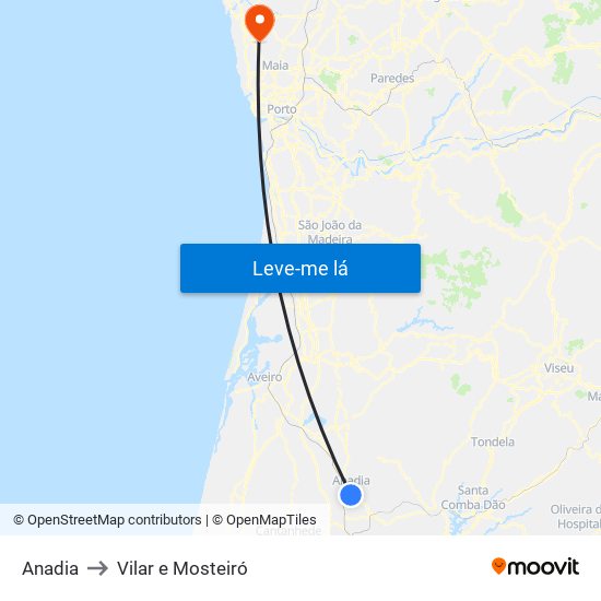 Anadia to Vilar e Mosteiró map