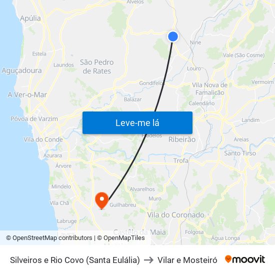 Silveiros e Rio Covo (Santa Eulália) to Vilar e Mosteiró map