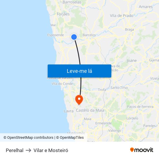 Perelhal to Vilar e Mosteiró map