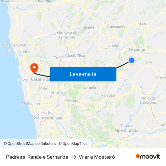 Pedreira, Rande e Sernande to Vilar e Mosteiró map