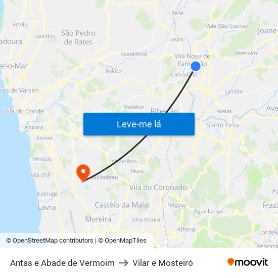 Antas e Abade de Vermoim to Vilar e Mosteiró map