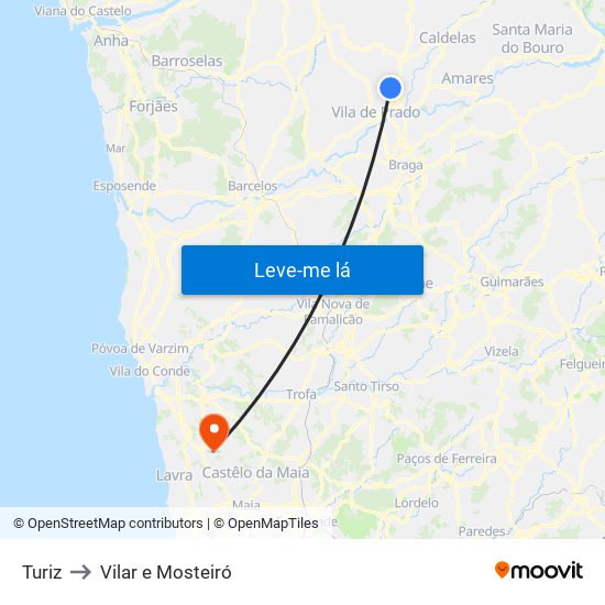 Turiz to Vilar e Mosteiró map
