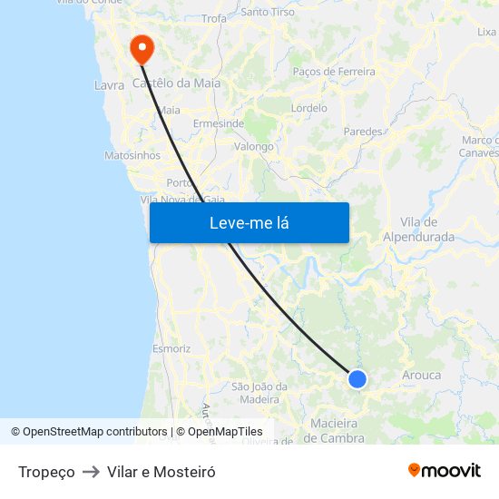 Tropeço to Vilar e Mosteiró map