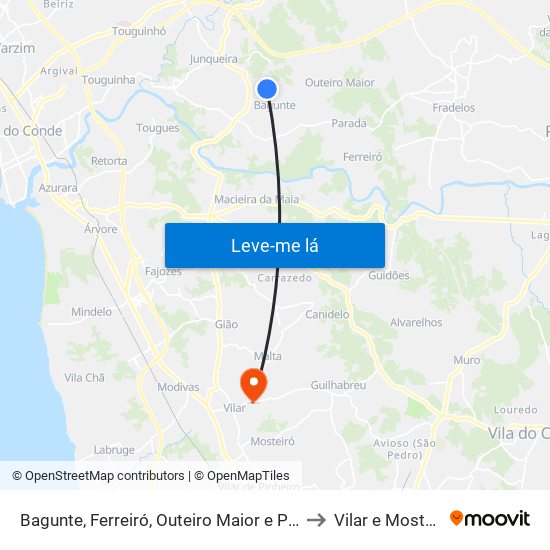 Bagunte, Ferreiró, Outeiro Maior e Parada to Vilar e Mosteiró map