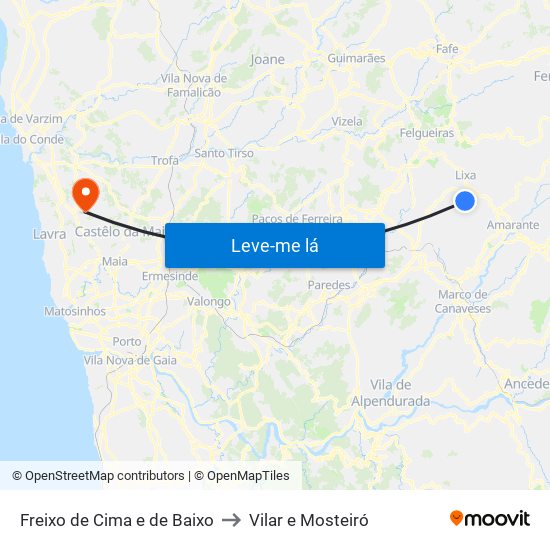 Freixo de Cima e de Baixo to Vilar e Mosteiró map