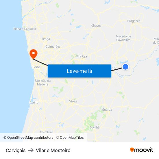 Carviçais to Vilar e Mosteiró map