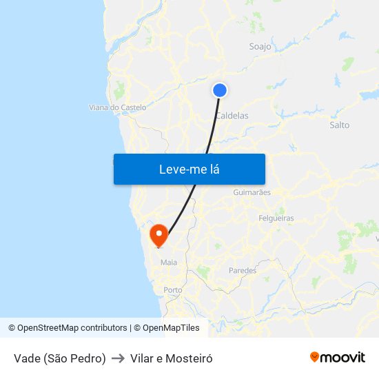 Vade (São Pedro) to Vilar e Mosteiró map