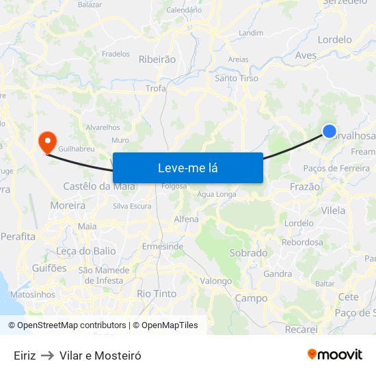 Eiriz to Vilar e Mosteiró map