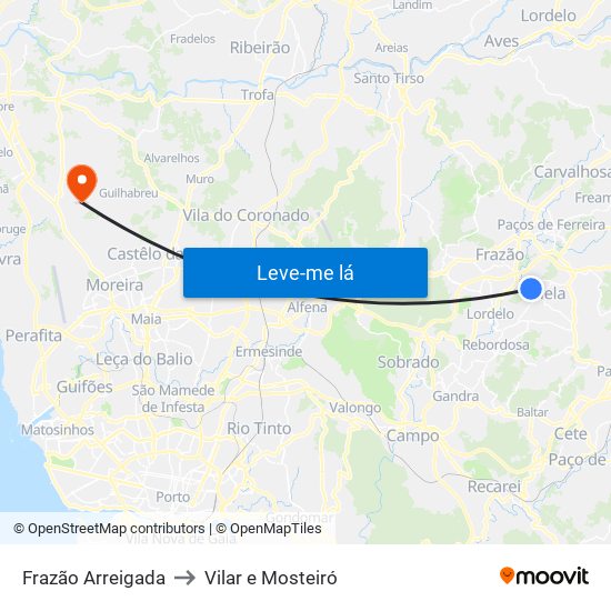 Frazão Arreigada to Vilar e Mosteiró map