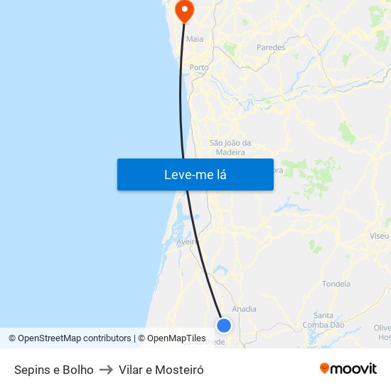 Sepins e Bolho to Vilar e Mosteiró map