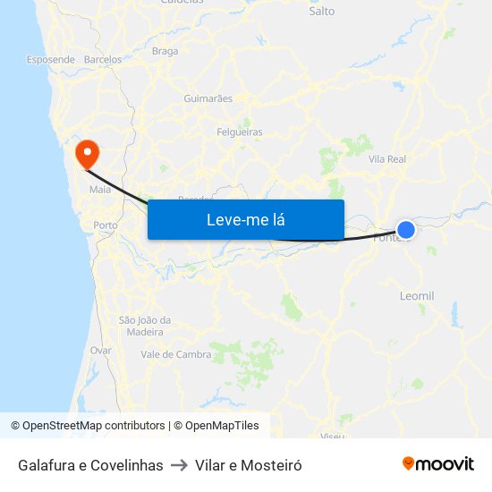 Galafura e Covelinhas to Vilar e Mosteiró map