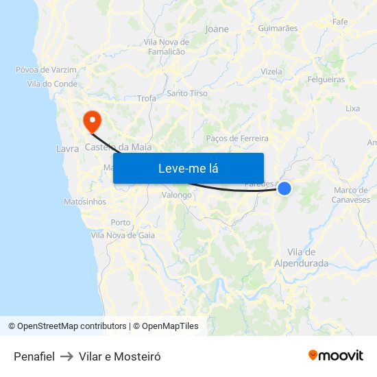 Penafiel to Vilar e Mosteiró map