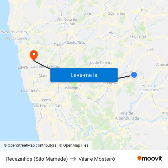 Recezinhos (São Mamede) to Vilar e Mosteiró map