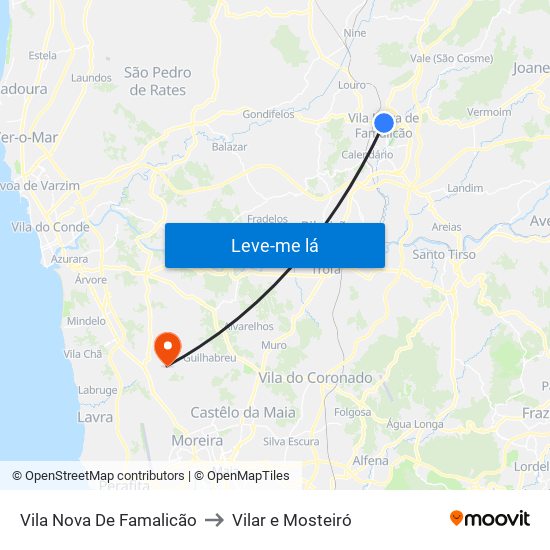 Vila Nova De Famalicão to Vilar e Mosteiró map