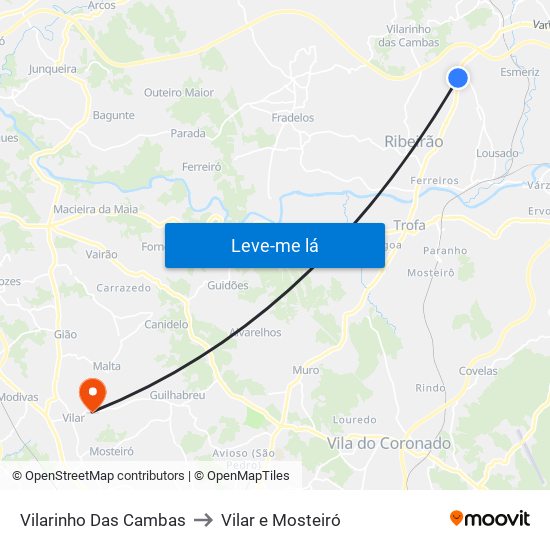 Vilarinho Das Cambas to Vilar e Mosteiró map