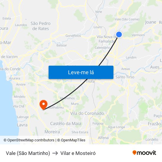 Vale (São Martinho) to Vilar e Mosteiró map