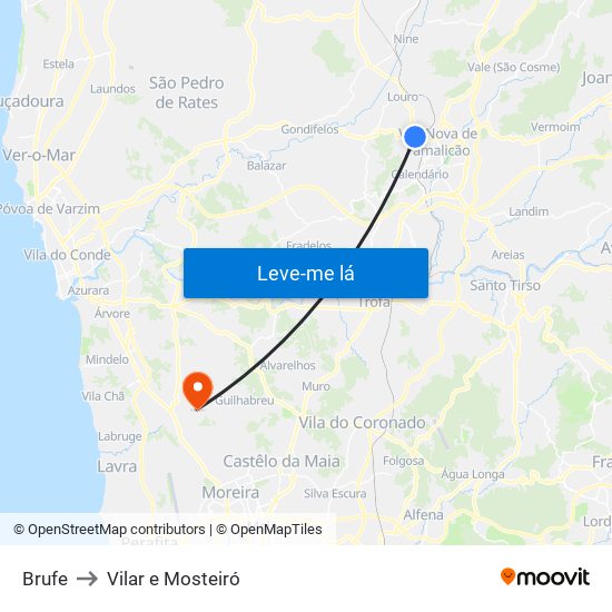 Brufe to Vilar e Mosteiró map