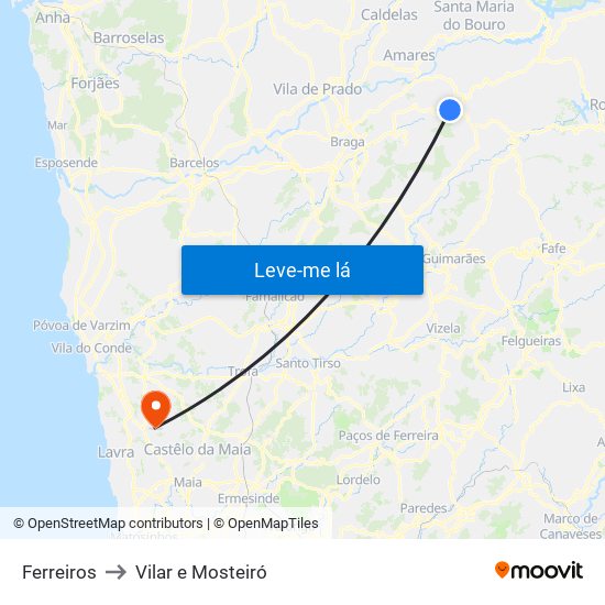 Ferreiros to Vilar e Mosteiró map