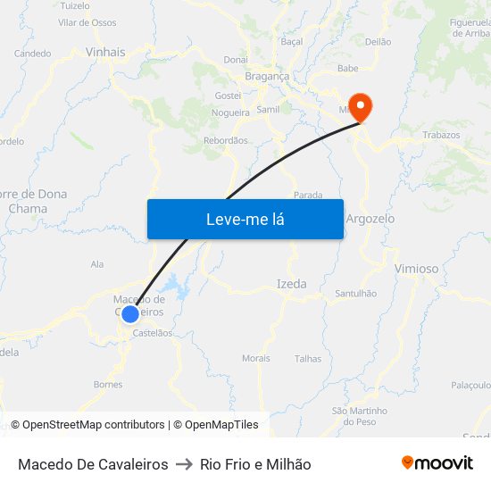 Macedo De Cavaleiros to Rio Frio e Milhão map
