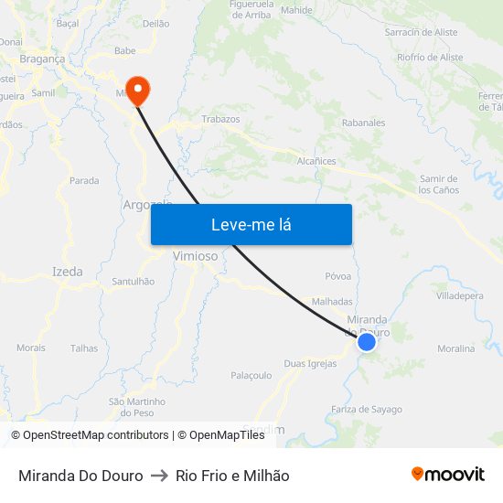 Miranda Do Douro to Rio Frio e Milhão map